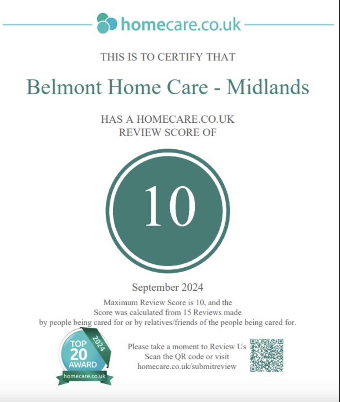Home care company Belmont Home receives top review score